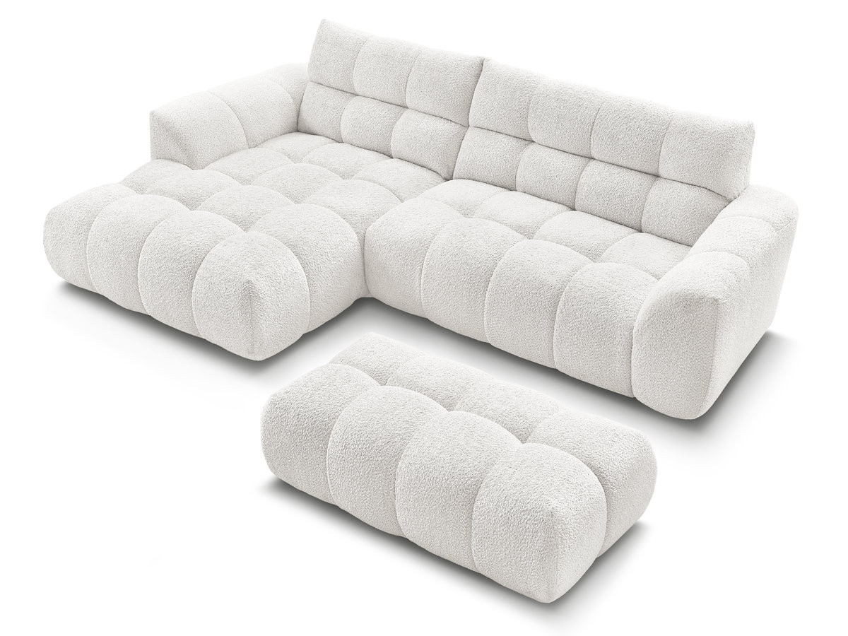 Bobochic Jaya Ecksofa mit Pouf Chenille Weiß Ecke links