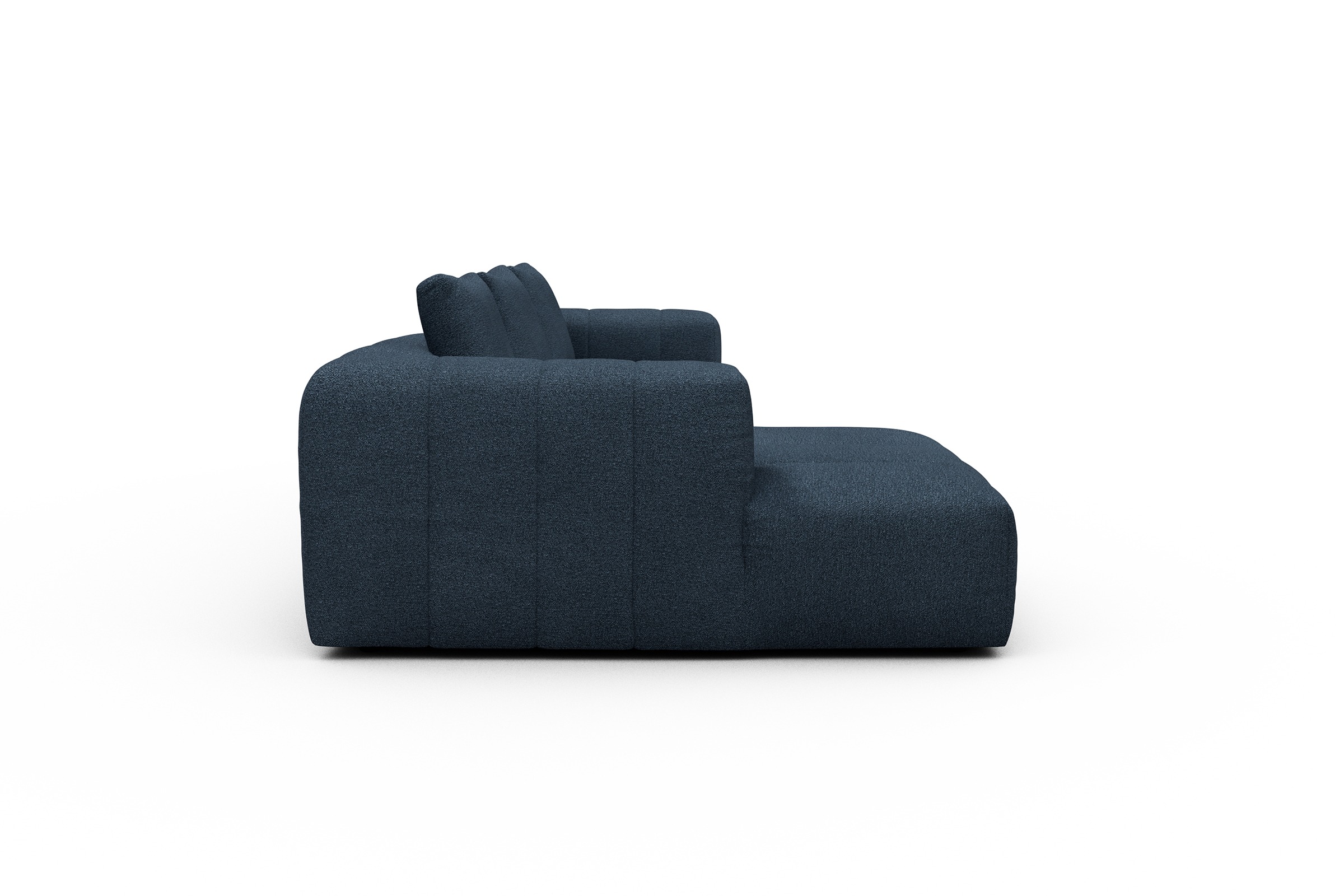 Ecksofa Hugo 2,5-Sitzer Armlehne rechts mit Chaiselongue Boucle-Blue