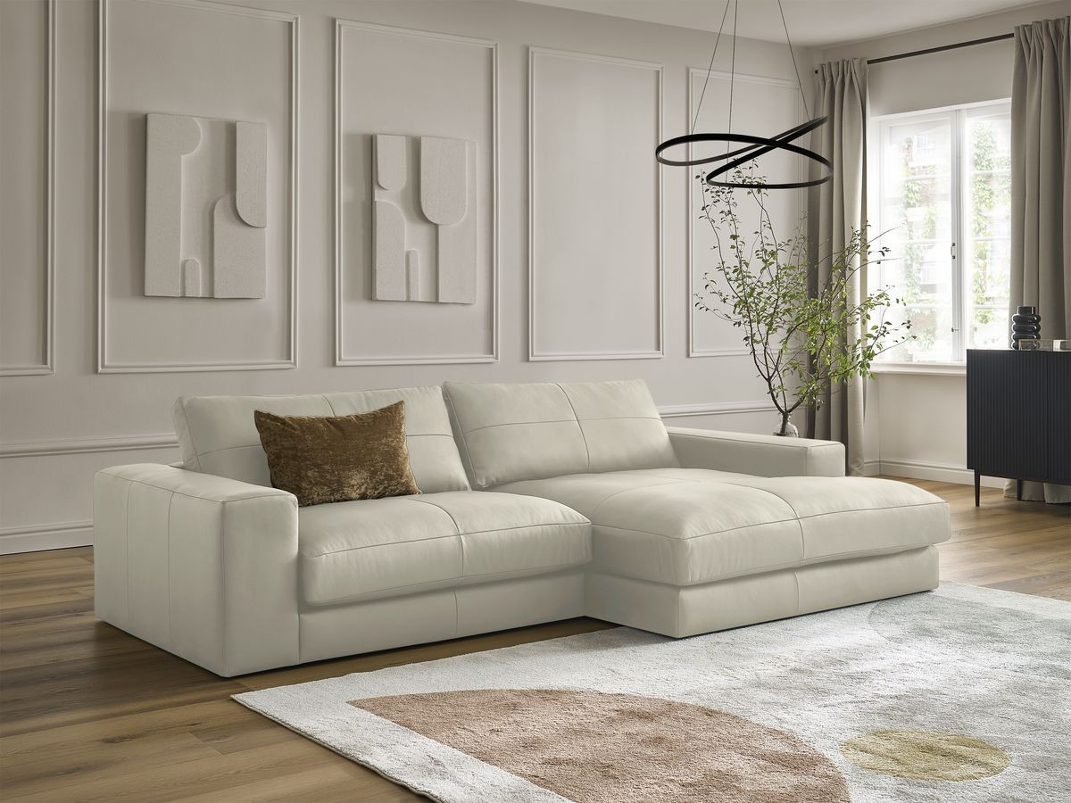 Bobochic Leonard Ecksofa 274 × 159 cm Leder Beige Ecke rechts