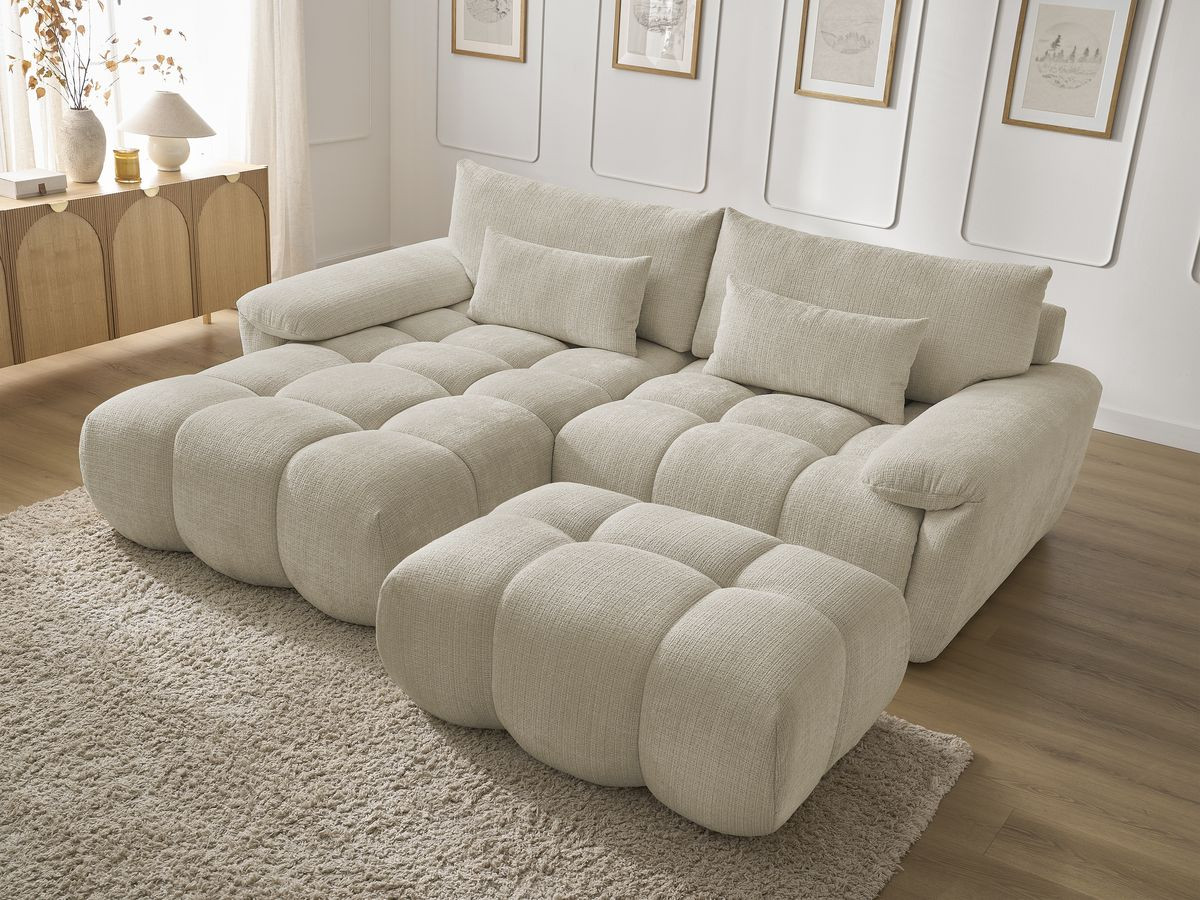 Bobochic Ivane Ecksofa mit Pouf Strukturstoff Beige Ecke links