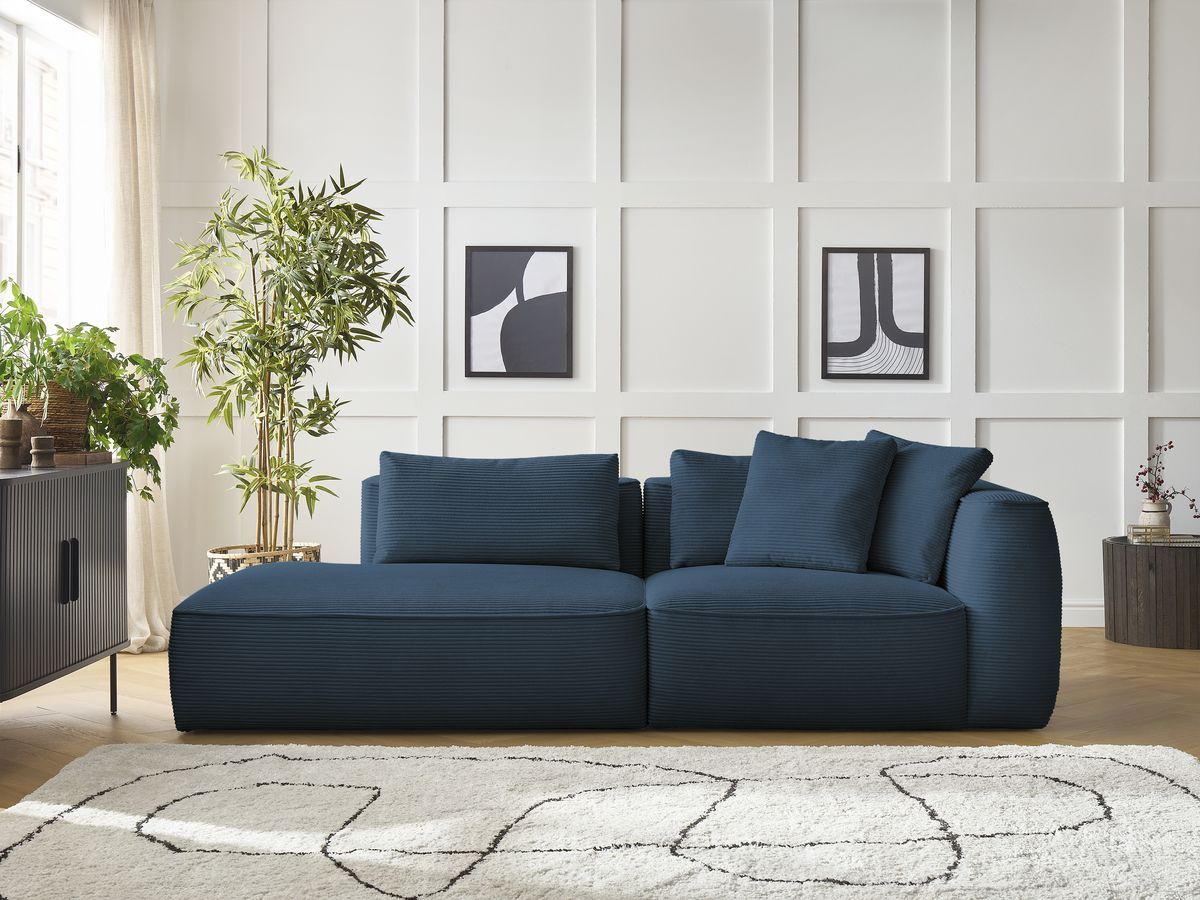 Bobochic Leopold Sofa 3-Sitzer Cordsamt Dunkelblau Armlehne rechts