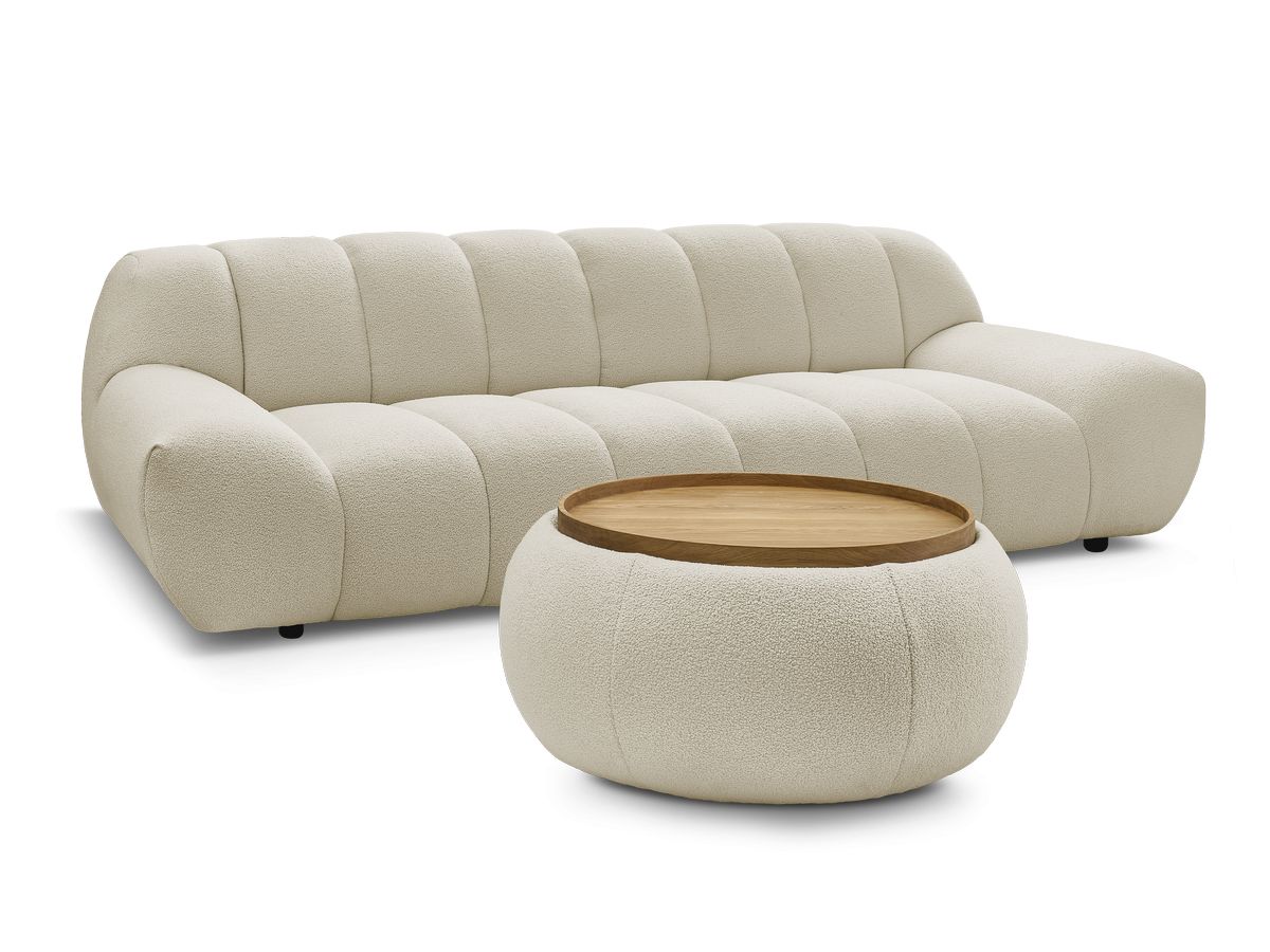 Bobochic Hayden Sofa 3-Sitzer mit Pouf 256 × 107 cm Bouclé-Stoff Beige