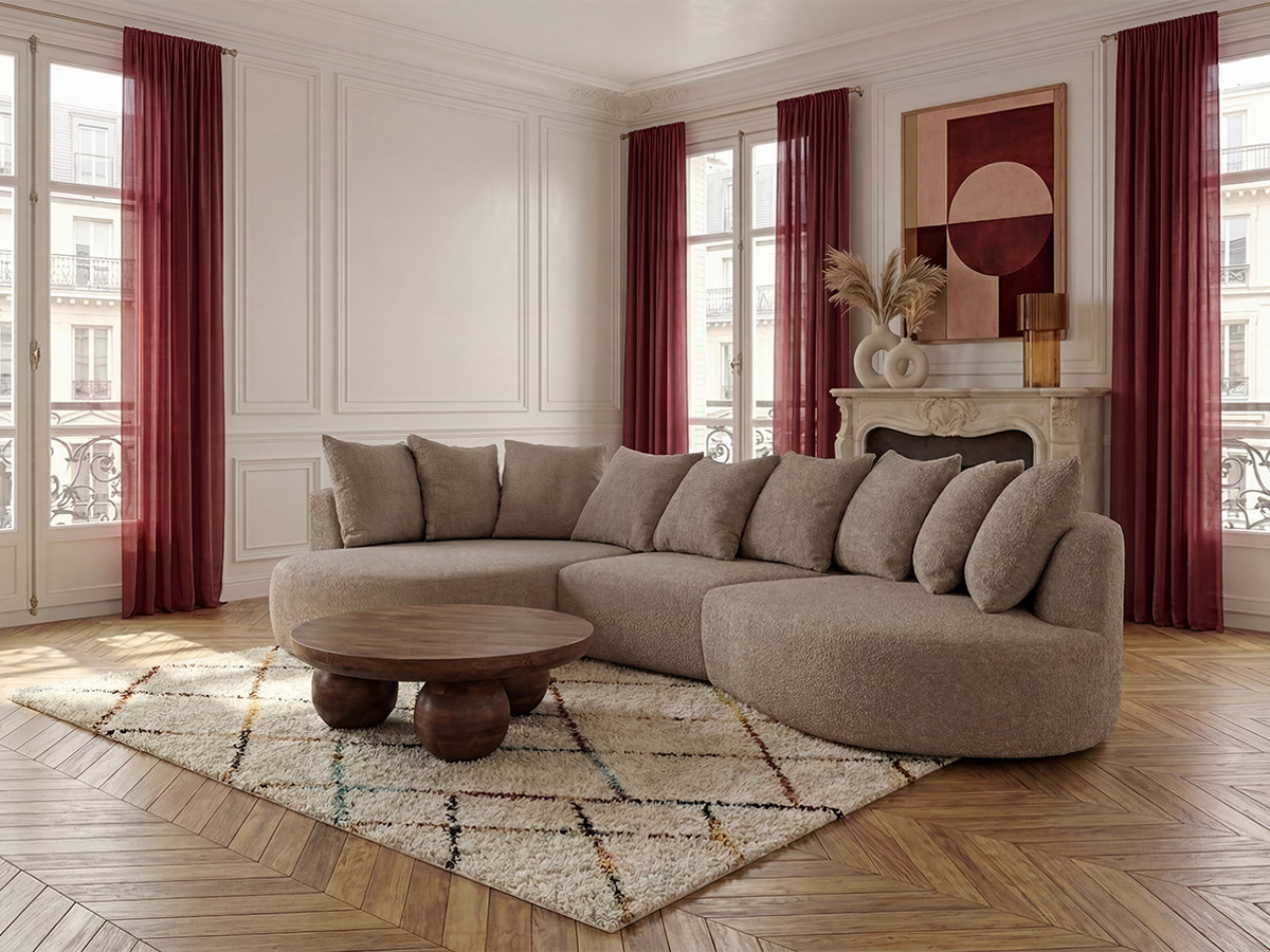 Bobochic Calypso Ecksofa Bouclé-Stoff Taupe Ecke links