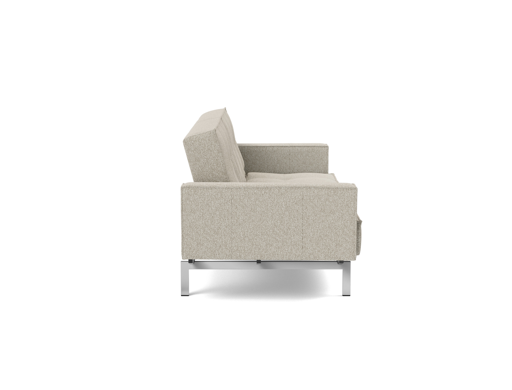 Schlafsofa Splitback mit Armlehnen Boucle Skandi 539-Beige Beine Chrom