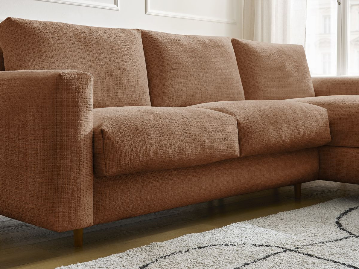 Bobochic Cocoone Ecksofa mit Schlaffunktion und Bettkasten Strukturstoff Orange, Liegefläche 140 × 200 cm