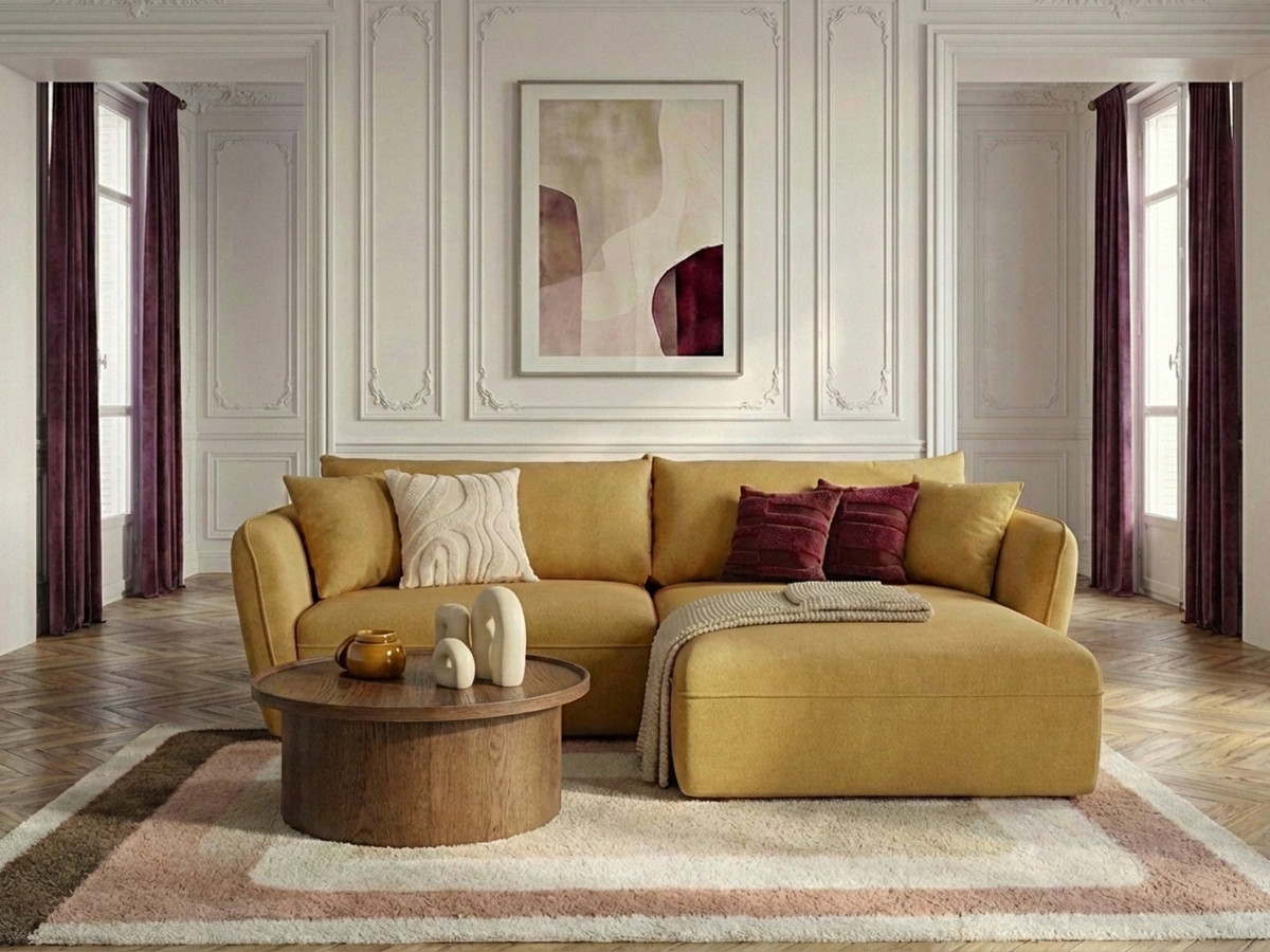 Bobochic Luigi Ecksofa Strukturstoff Gelb Ecke rechts