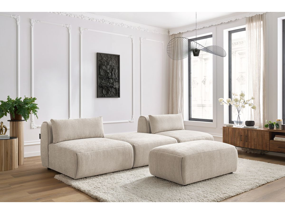 Bobochic Jeanne Sofa 4-Sitzer mit Pouf Strukturstoff Beige