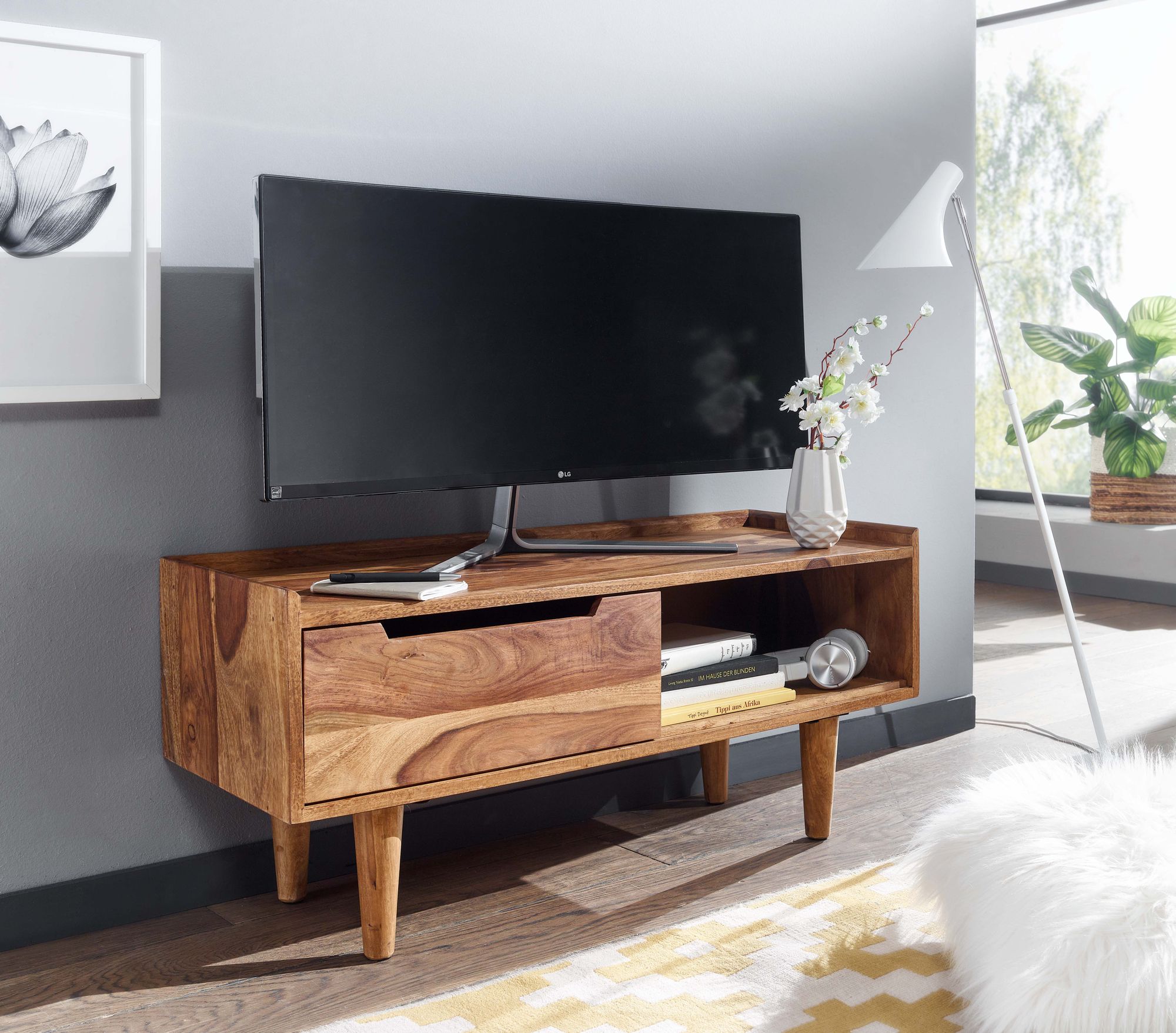TV-Board Anholt Sheesham Massivholz 95 × 34 × 44 cm
