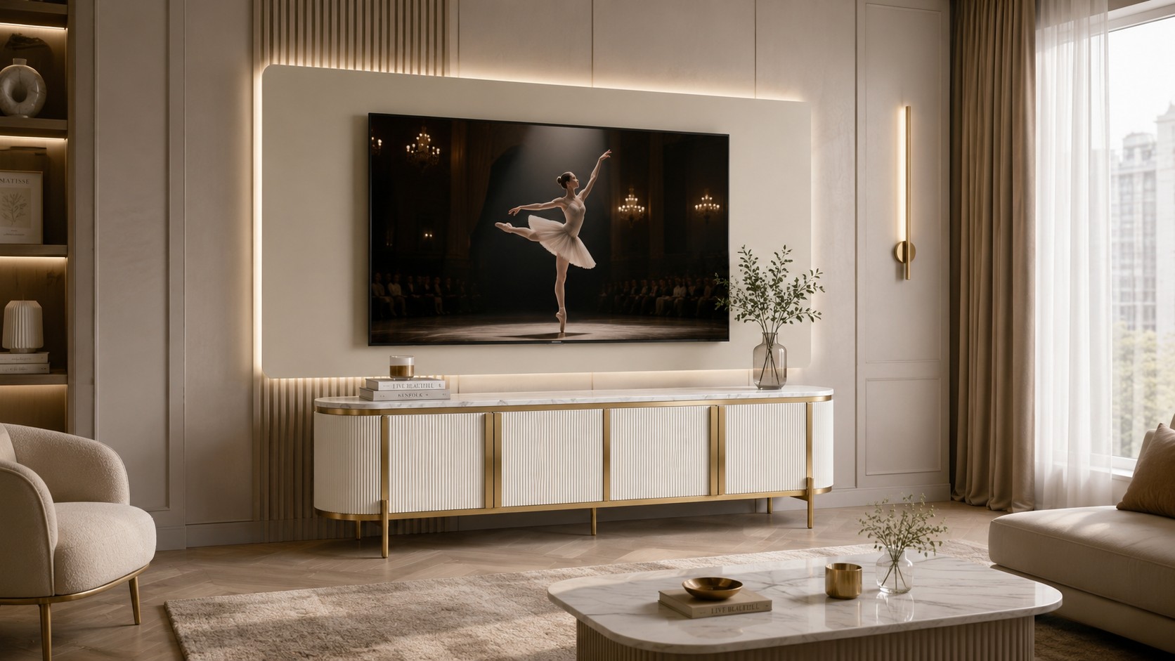 Livin Hill TV-Kommode Stilig 200 × 40 × 60 cm Ecru-Weiß, Platte Weiß