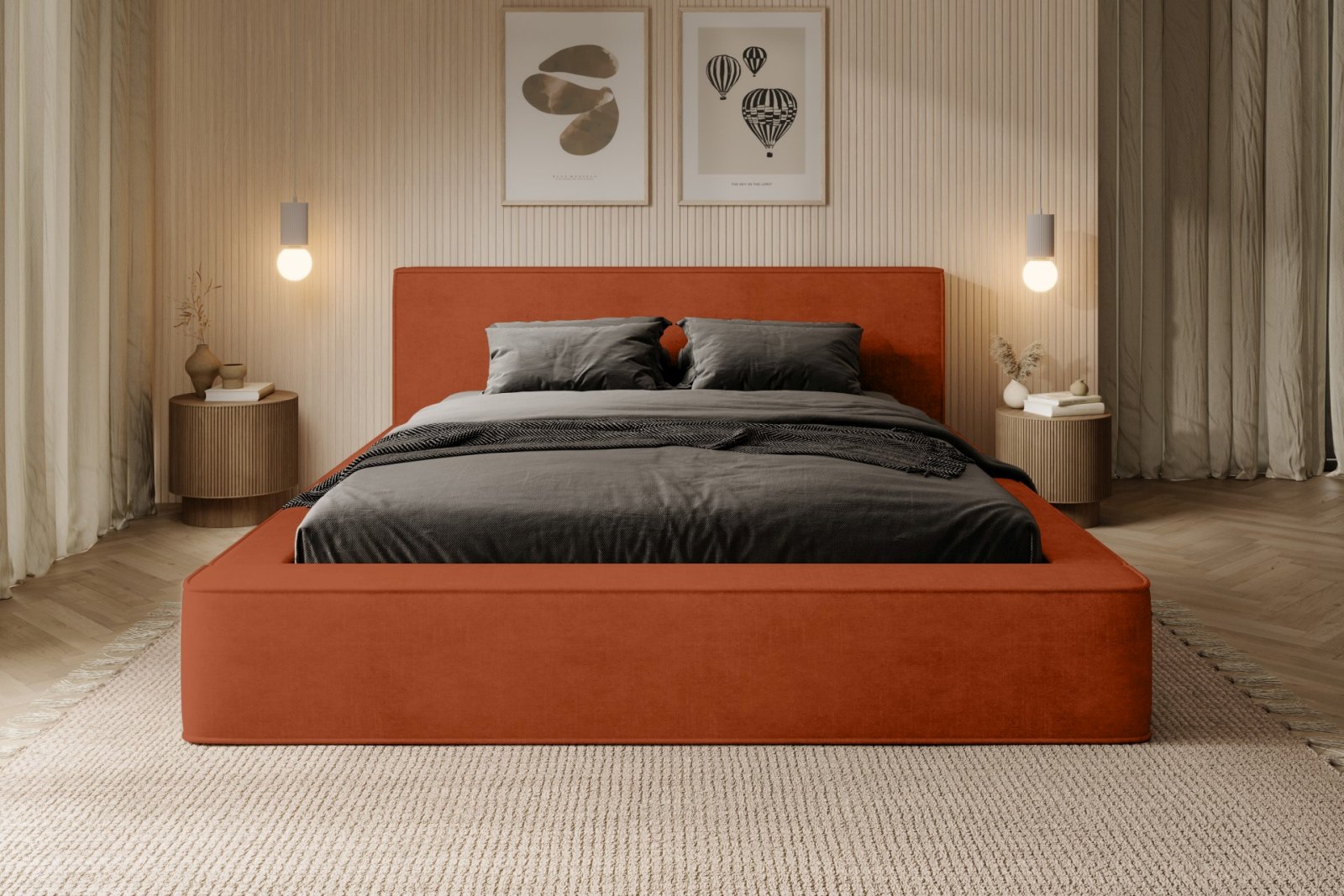 Polsterbett Delano Samtstoff 180x200 mit Metallrahmen Macau Brick