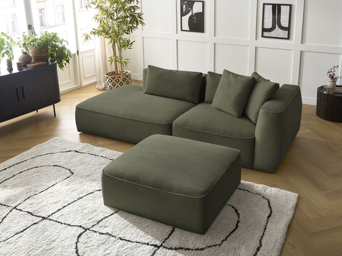 Bobochic Leopold Sofa 4-Sitzer mit Pouf Cordsamt Hellgrün Armlehne rechts