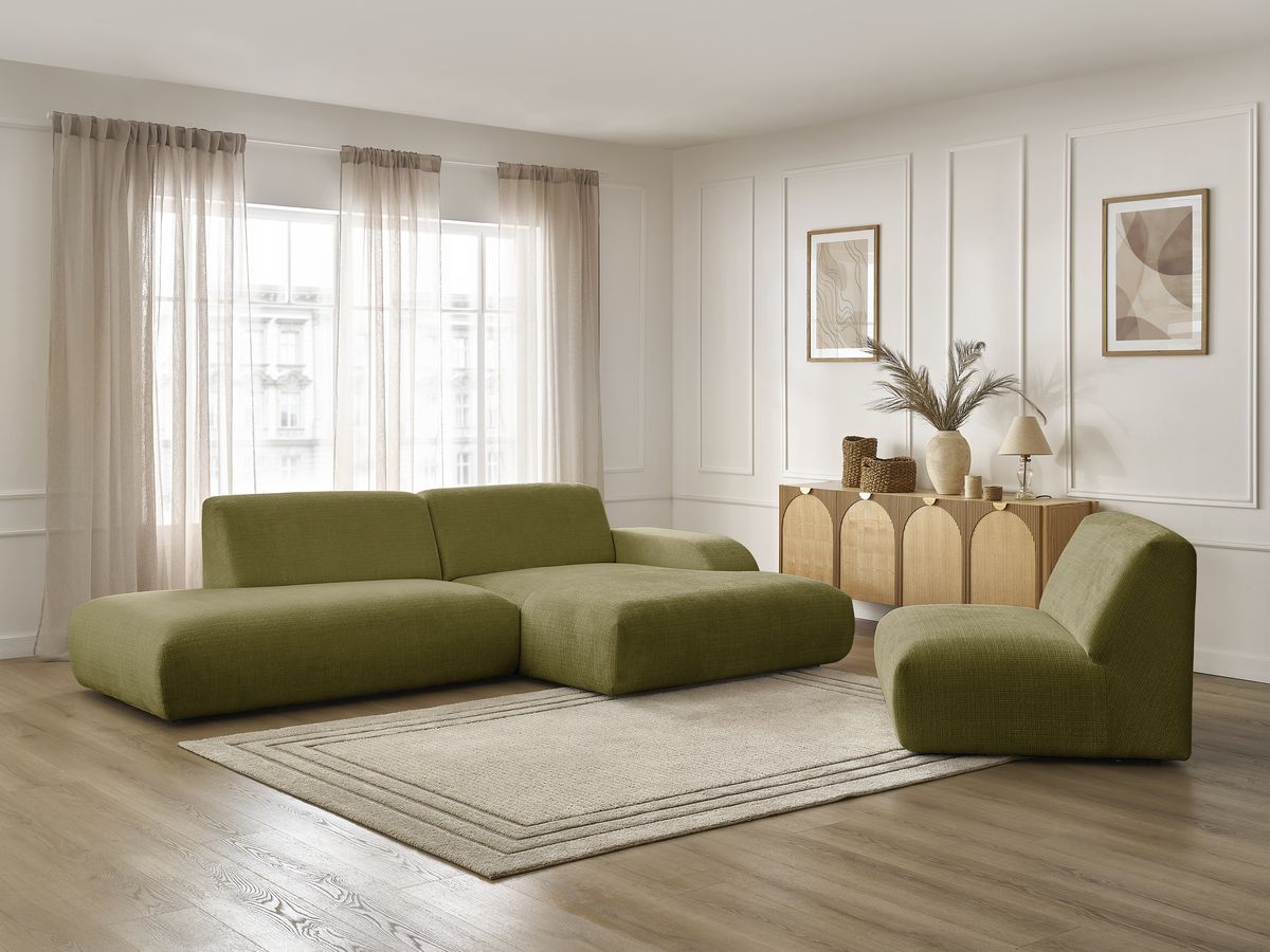 Bobochic Sirius Ecksofa 405 × 170 cm Strukturstoff Grün Ecke rechts