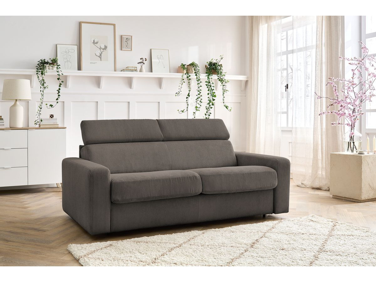 Bobochic Monaco Schlafsofa 3-Sitzer Cordsamt Taupe, Liegefläche 140 × 190 cm