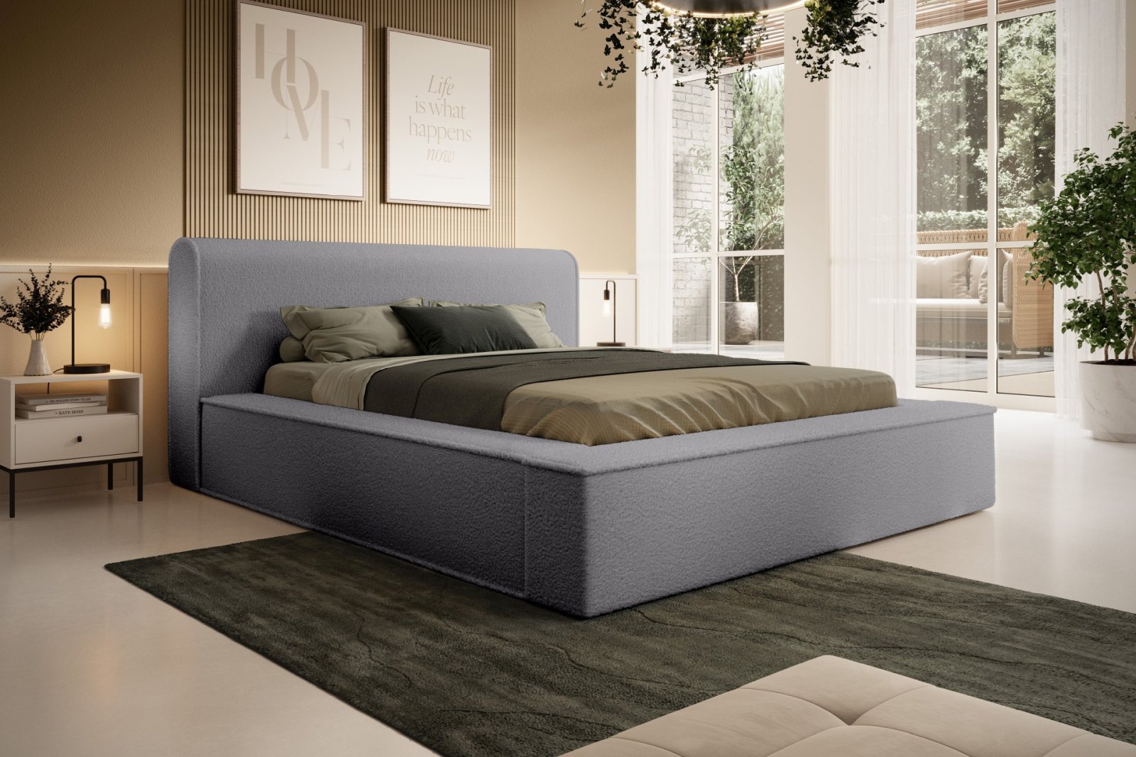 Polsterbett Calio Boucle 160x200 mit Metallrahmen Euphoria 19 Pewter