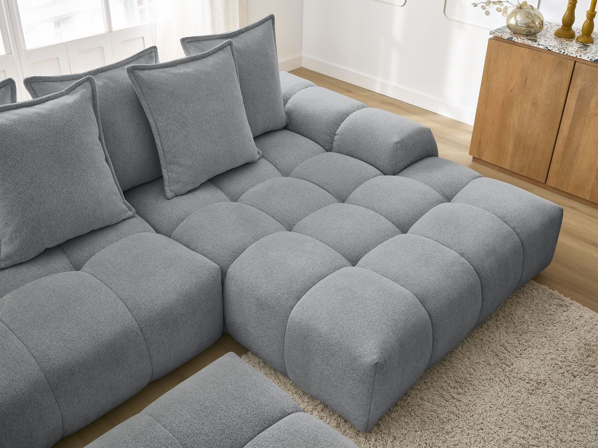 Bobochic Everest Ecksofa mit Schlaffunktion und Bettkasten und Pouf 318 × 180 cm, 7 Kissen Melange-Stoff Dunkelgrau Ecke rechts
