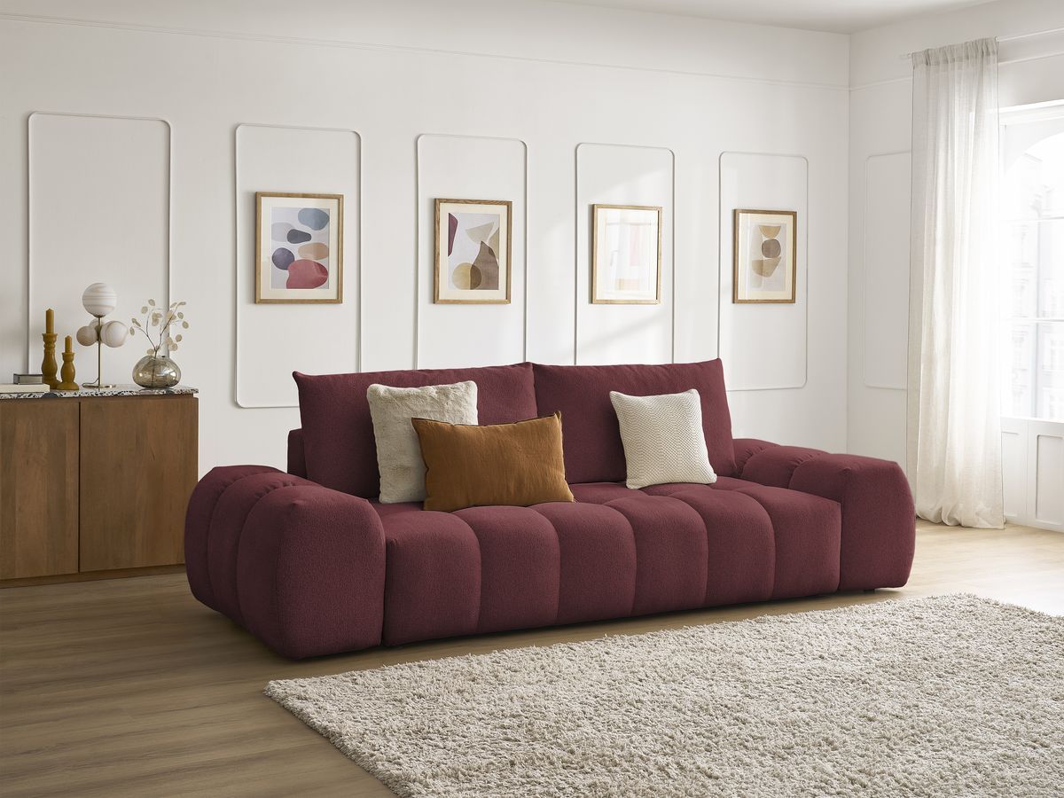 Bobochic Everest Sofa 3-Sitzer, 2 Kissen Melange-Stoff Rot