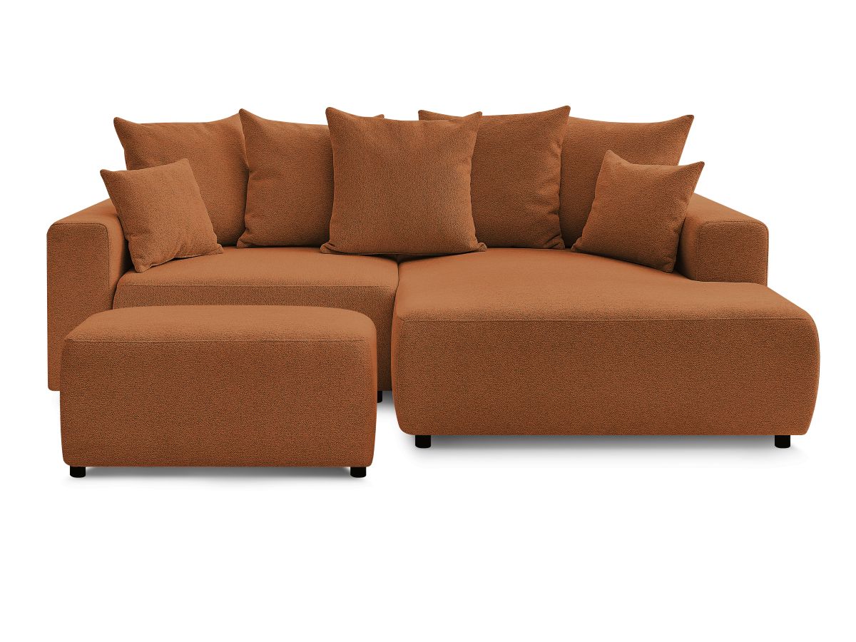 Bobochic Atilla Ecksofa mit Schlaffunktion und Bettkasten und Pouf Melange-Stoff Orange Ecke rechts