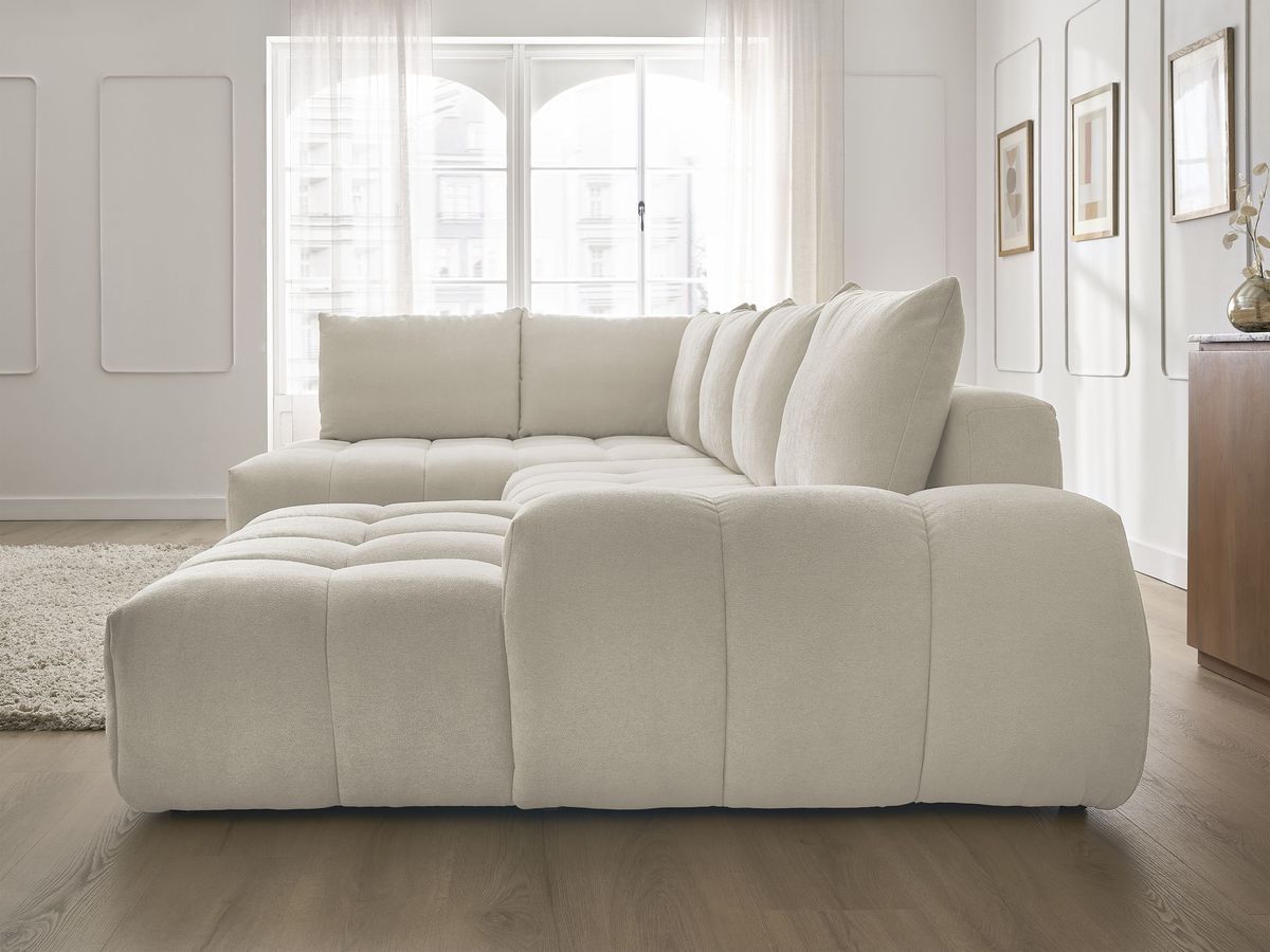 Bobochic Everest Wohnlandschaft, 6 Kissen Strukturstoff Beige Ecke rechts