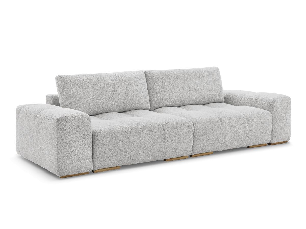 Bobochic Anakin Schlafsofa 3-Sitzer mit Bettkasten, 2 Kissen Bouclé-Stoff Hellgrau
