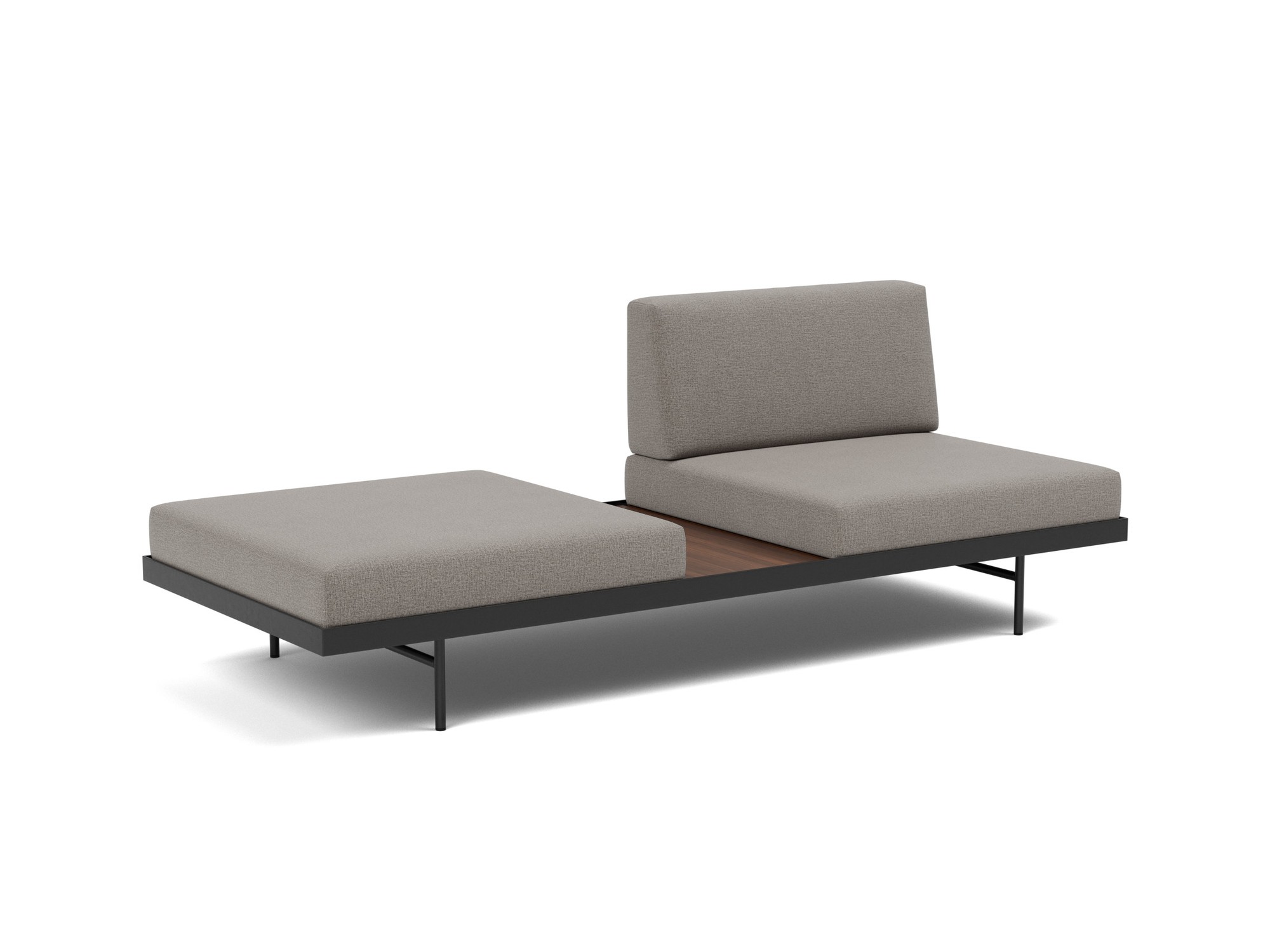 Tagesbett Puri Flachgewebe Mixed Dance 521-Grey Beine mit Nussbaumtisch
