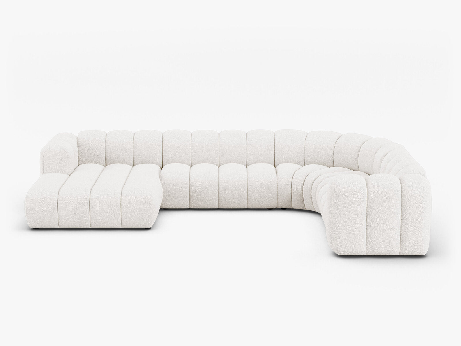 Micadoni Modulares Panorama Ecksofa Lupine 6-Sitzer Rechts Boucle Baloo Weiß