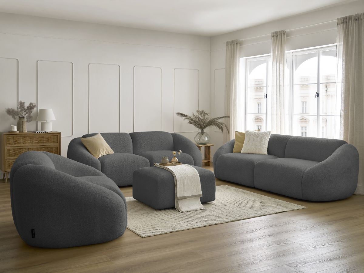 Bobochic Tina Sofa 7-Sitzer mit Pouf Bouclé-Stoff Dunkelgrau