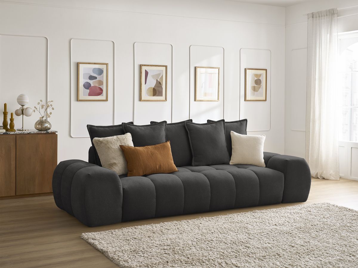 Bobochic Everest Sofa 3-Sitzer, 5 Kissen Strukturstoff Schwarz