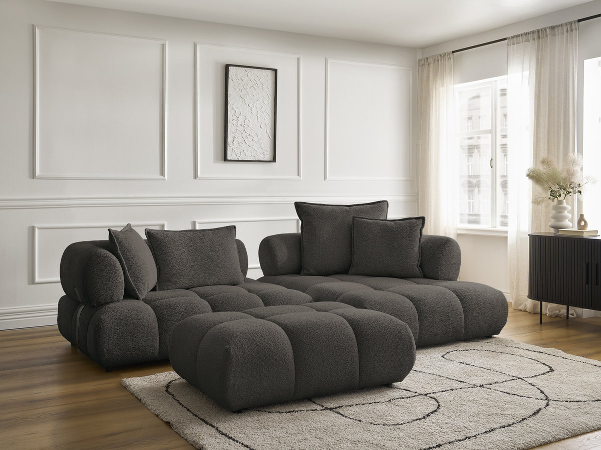Bobochic Alya Ecksofa mit Pouf Bouclé-Stoff Braun Ecke rechts