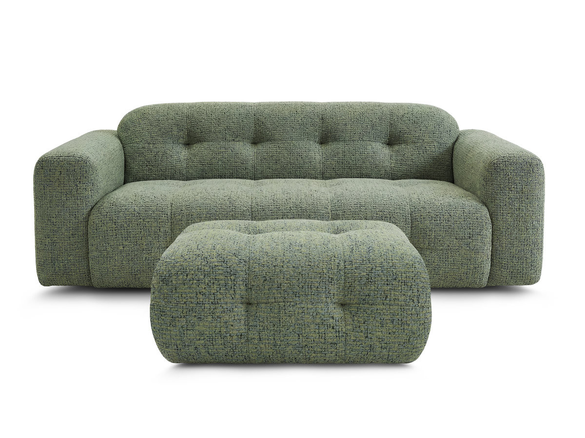 Bobochic Laura Sofa 3-Sitzer mit kleinem Pouf Melange-Stoff Hellgrün