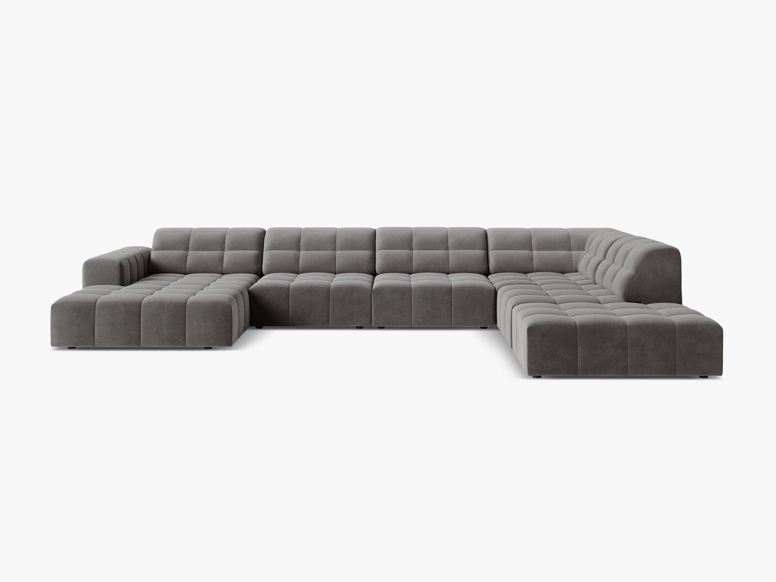 Micadoni Panorama Ecksofa Jennifer 7-Sitzer Rechts Samt Bluvel Hellgrau