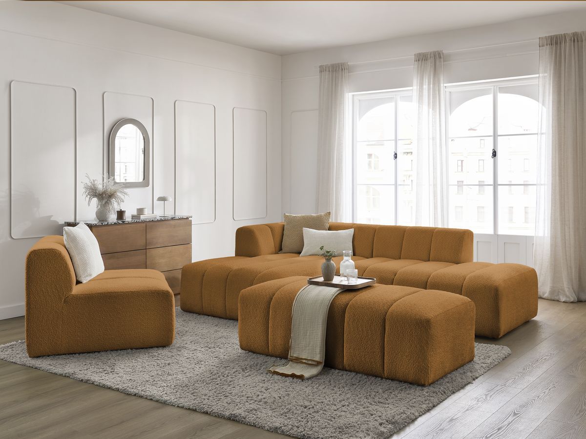 Bobochic Annecy Ecksofa mit Sofamodul und Pouf Bouclé-Stoff Gelb Ecke links