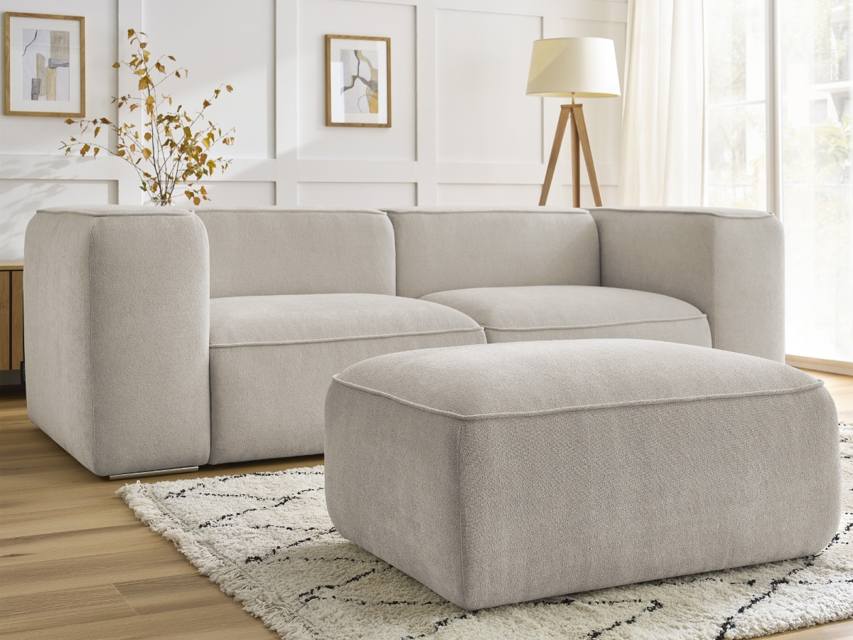 Bobochic Zephyr Sofa 3-Sitzer mit Pouf Strukturstoff Beige