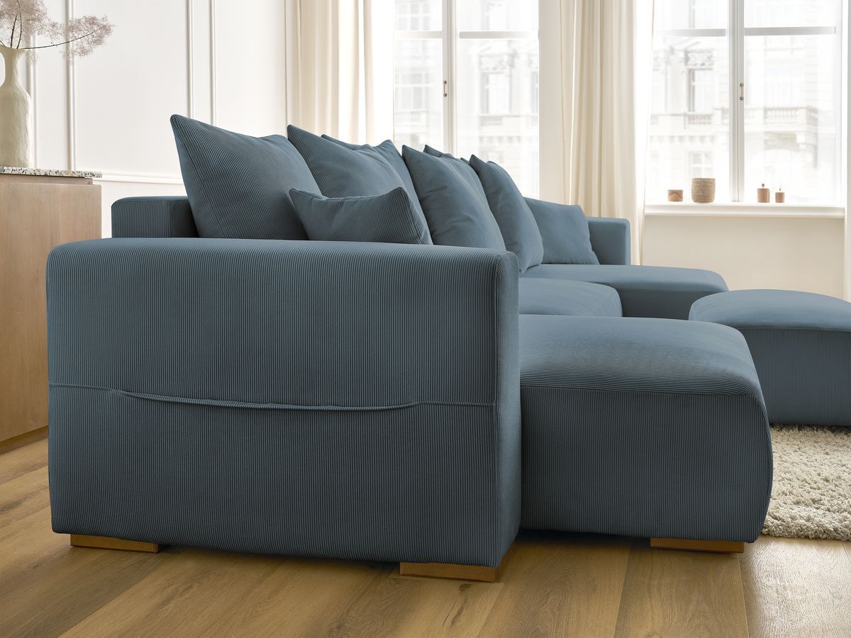 Bobochic Sidonie Wohnlandschaft mit Pouf Cordsamt Dunkelblau