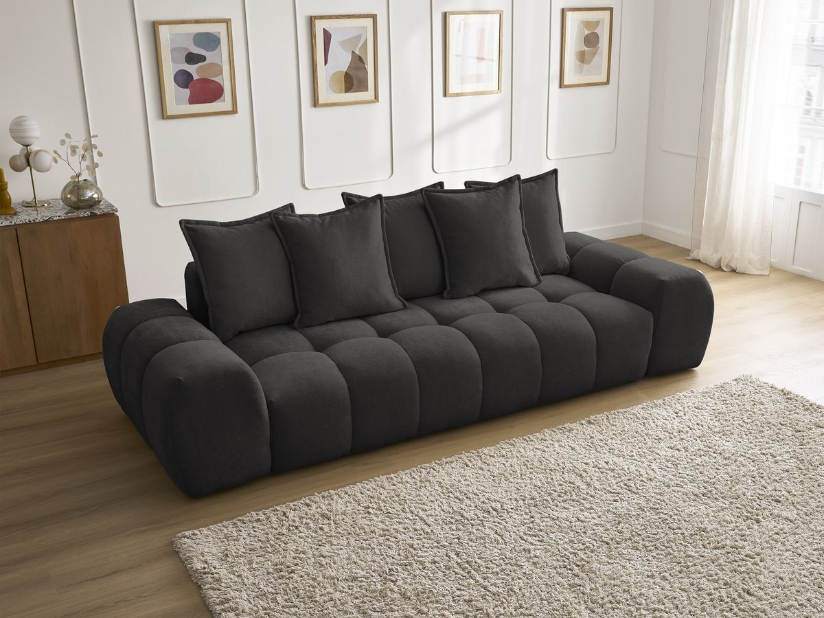 Bobochic Everest Sofa 3-Sitzer, 5 Kissen Strukturstoff Schwarz