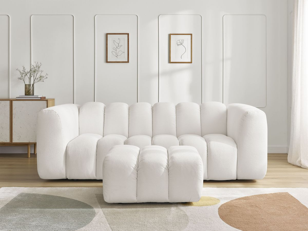 Bobochic Talia Sofa 3-Sitzer mit Pouf Melange-Stoff Weiß