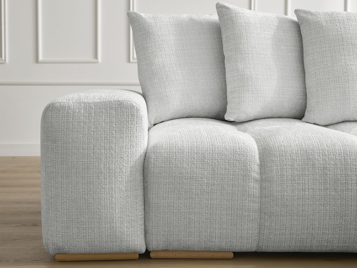 Bobochic Anakin Ecksofa mit Schlaffunktion und Bettkasten, 6 Kissen Strukturstoff Hellgrau