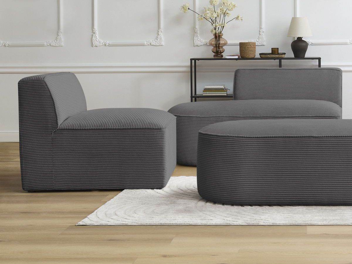 Bobochic Rousseau Sofamodul 1-Sitzer Cordsamt Dunkelgrau