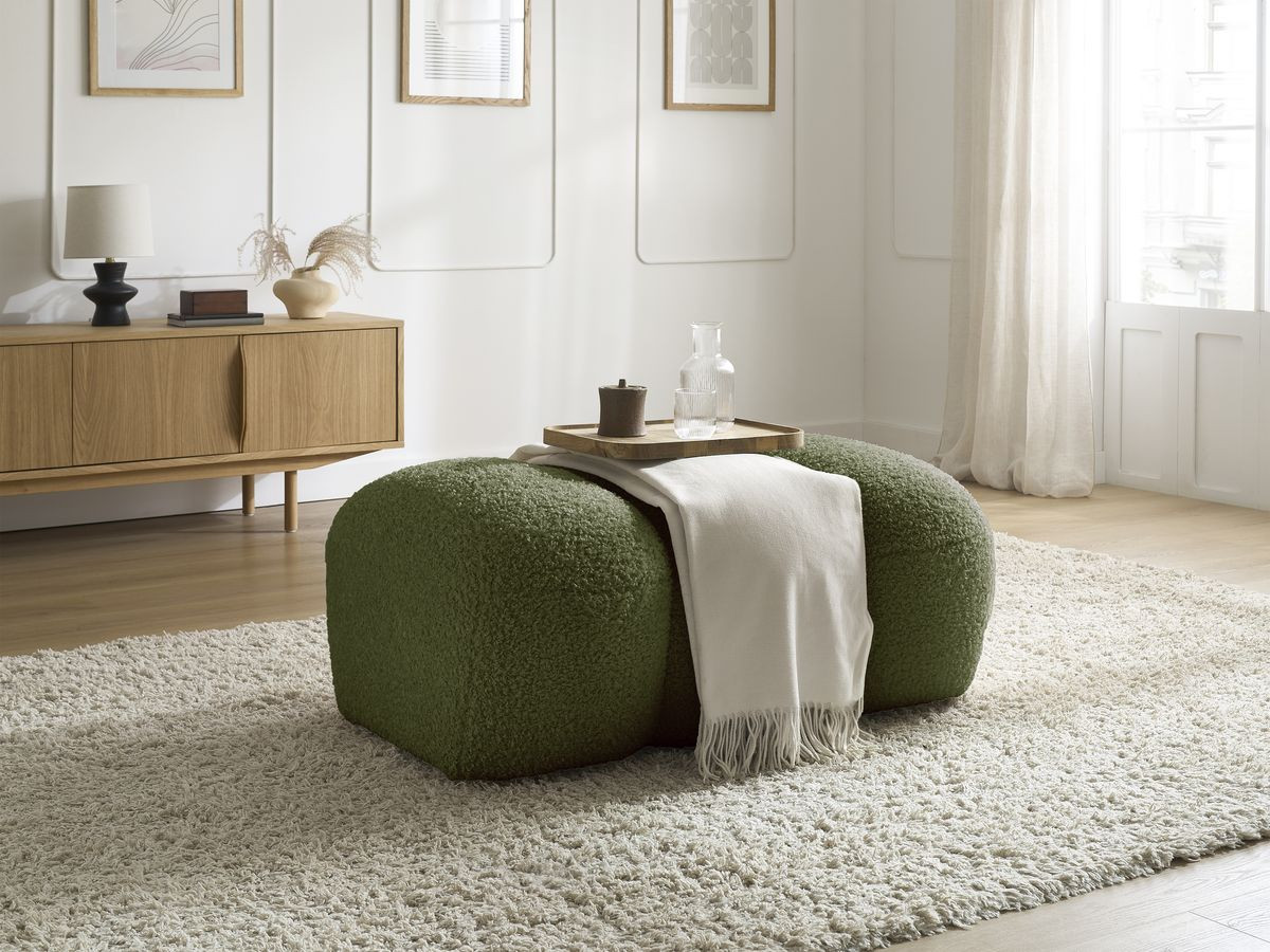 Bobochic Hippolyte Pouf Bouclé-Stoff Grün