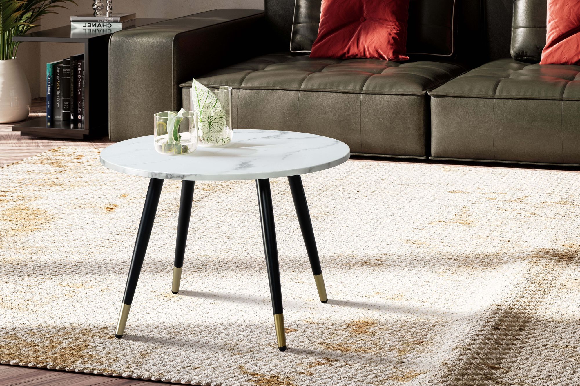 Couchtisch Ringstad Marmoroptik Weiß Ø 60 × H 41 cm