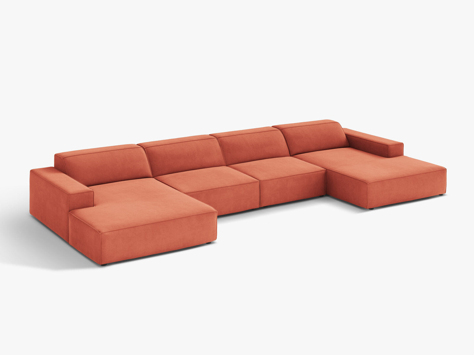 Micadoni Panorama-Sofa Jodie 6-Sitzer Samt Venus Koralle