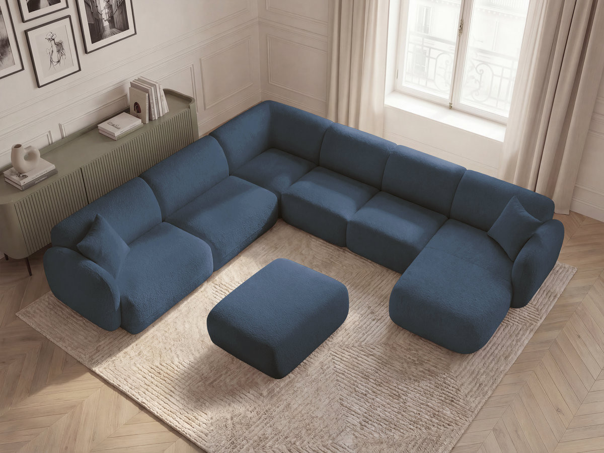 Bobochic Anda Wohnlandschaft mit Pouf 373 × 289 cm Chenille Dunkelblau Ecke links