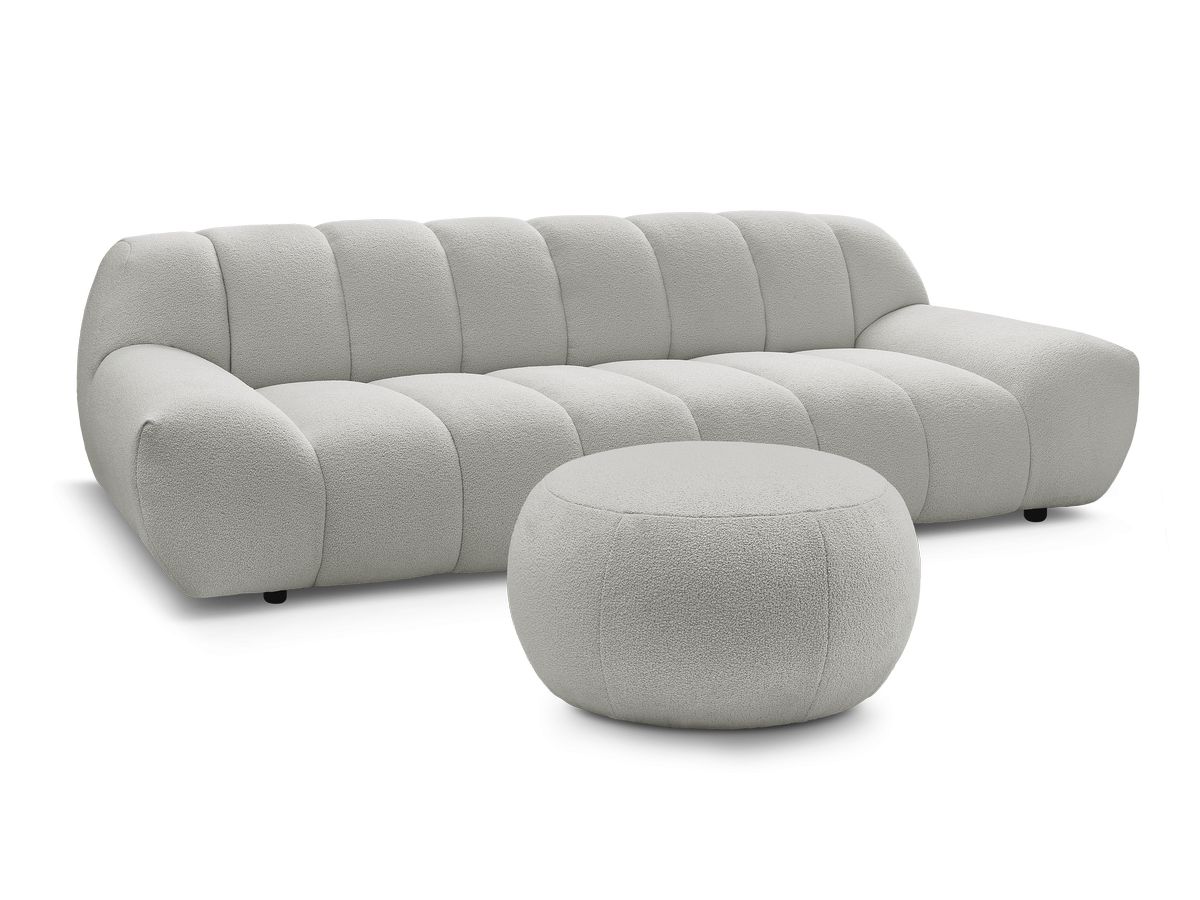 Bobochic Hayden Sofa 4-Sitzer mit Pouf Bouclé-Stoff Hellgrau