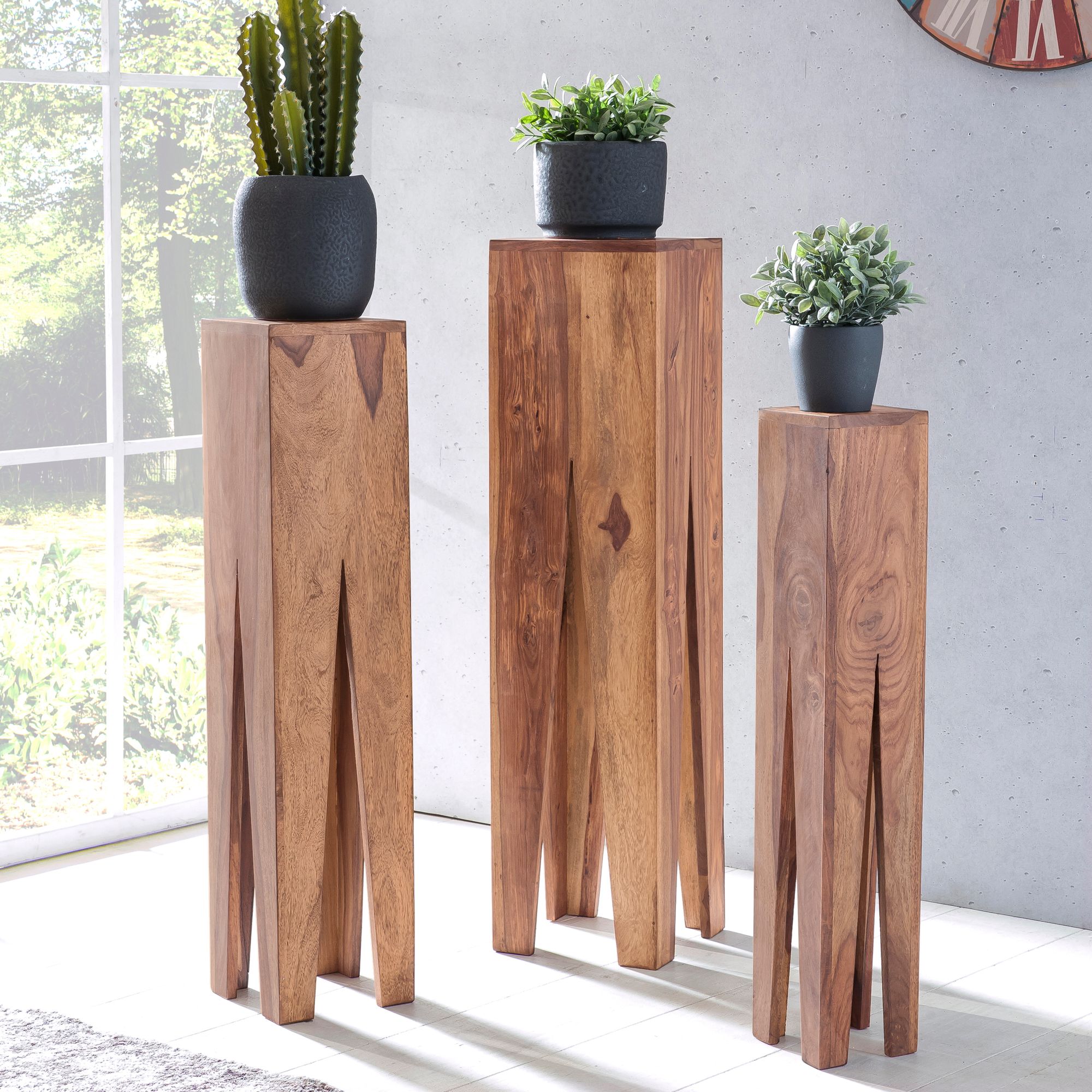 Satztisch 3er-Set Vardal Massivholz Akazie 25 × 25 × 100 cm