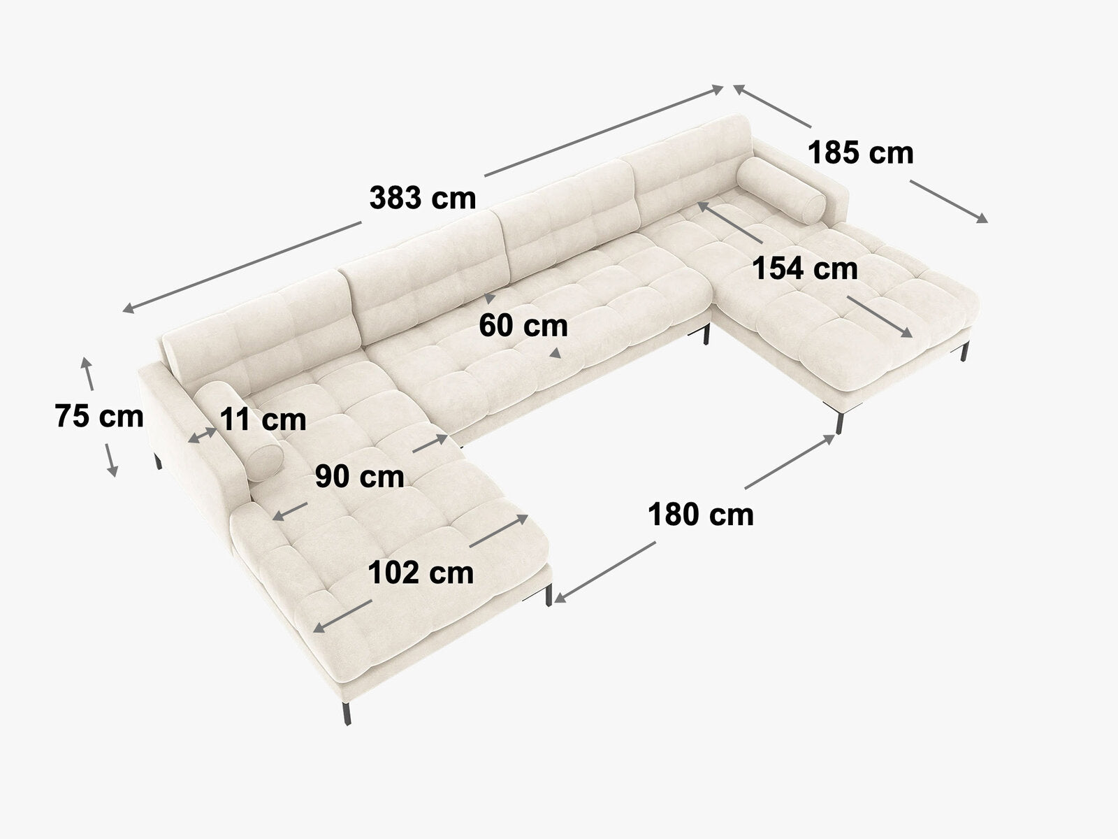 Micadoni Panorama-Sofa Mamaia 6-Sitzer Samt Bluvel Flaschengrün schwarze Beine