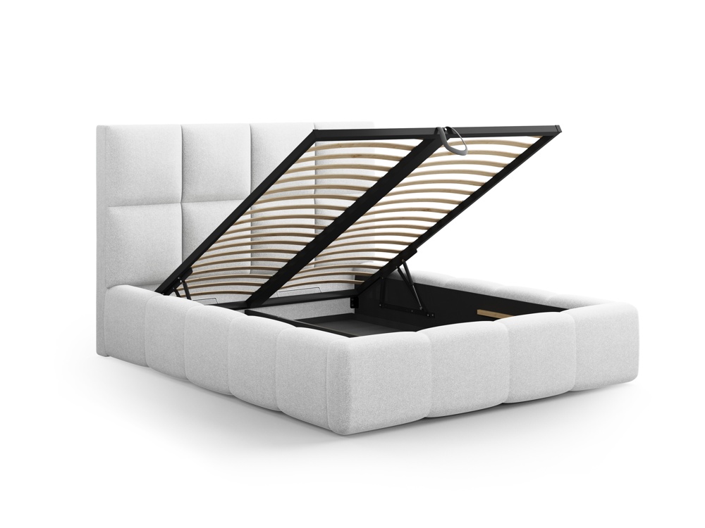 Cosmopolitan Design Stauraumbett mit Kopfteil Livigno 160x200 Strukturierter Stoff Solid Kaltes Hellgrau