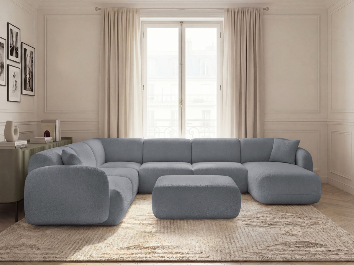 Bobochic Anda Wohnlandschaft mit Pouf 373 × 289 cm Chenille Grau Ecke links