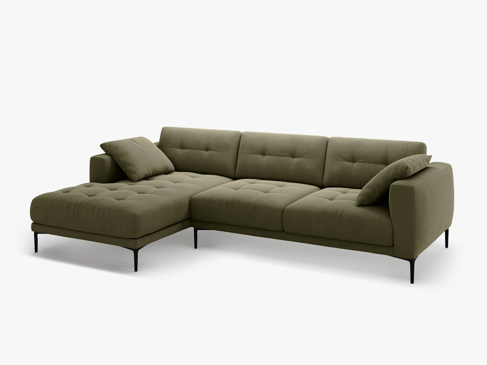 Micadoni Ecksofa Bemy 3-Sitzer Links Samt Grün