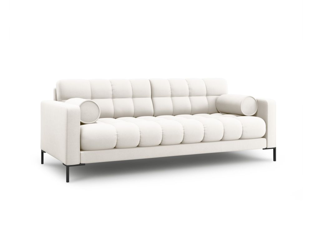 Cosmopolitan Design Sofa Bali 3-Sitzer Strukturierter Stoff Neve Helles Beige Beine Schwarzes Metall