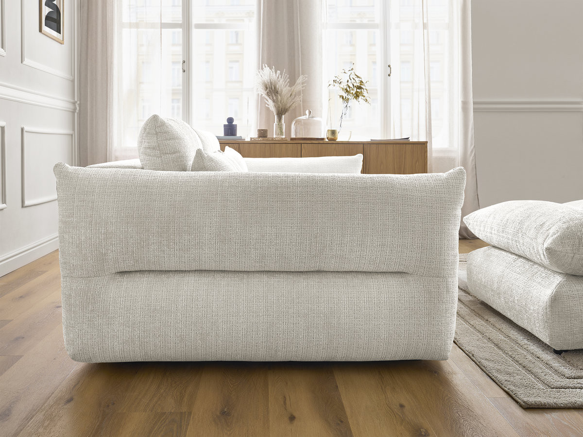 Bobochic Neil Sofa 3-Sitzer mit Pouf Strukturstoff Weiß