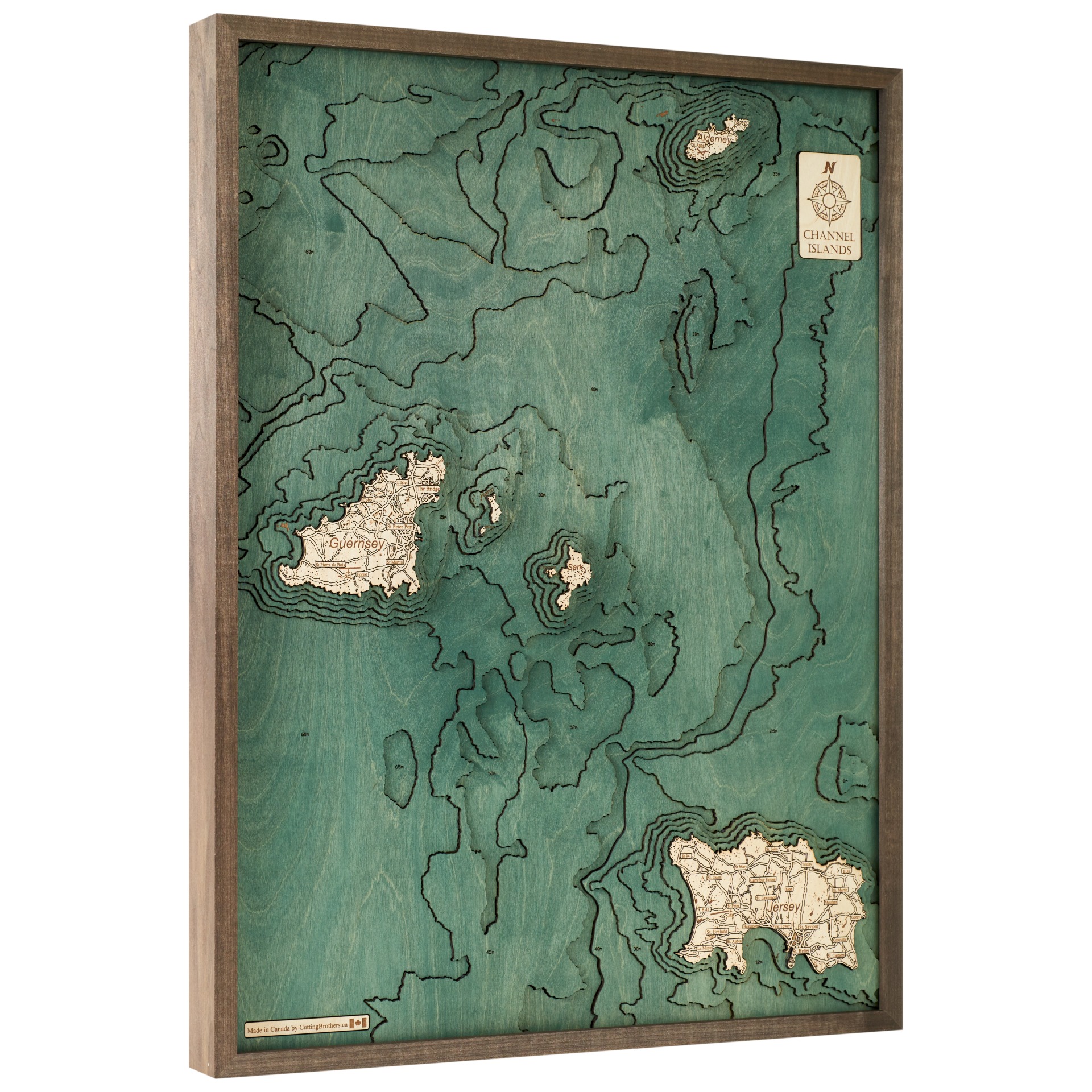 Cutting Brothers 3D Holz-Wandkarte Channel Islands 81x61 cm
